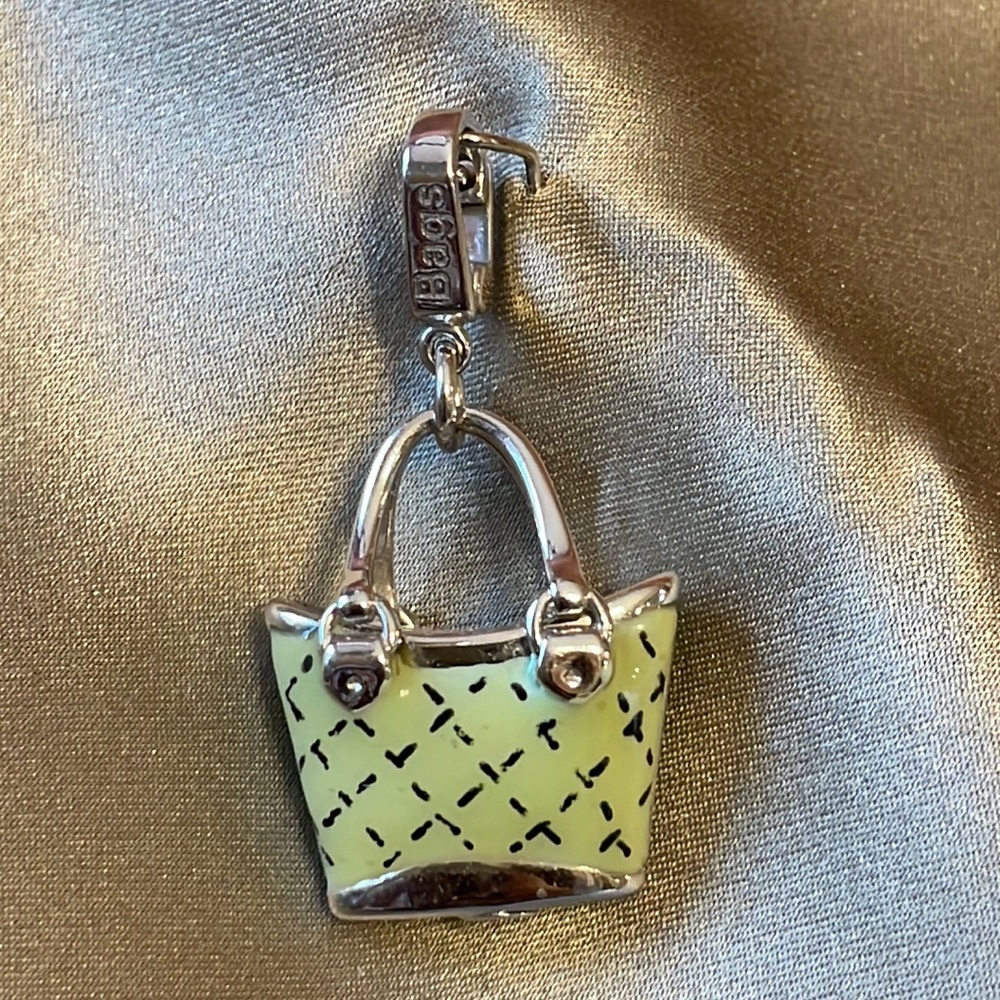 Vintage Pure 14k White Gold And Enamel 3D Tote Bag Enhancer - Italy